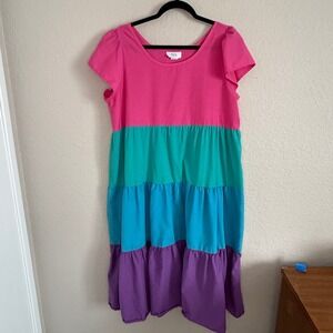 Vintage Womens Medium Colorblock Maximalist Tiered Dress Oversized Resort Artsy